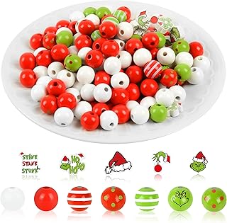 Red and green wooden Christmas beads for crafts and decorations