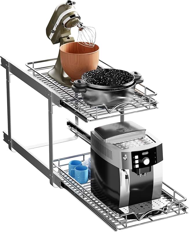 Two-Tier Pull-Out Cabinet Organizer with Sliding Drawers