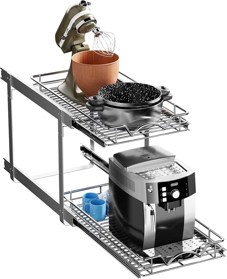 Two-Tier Pull-Out Cabinet Organizer with Sliding Drawers