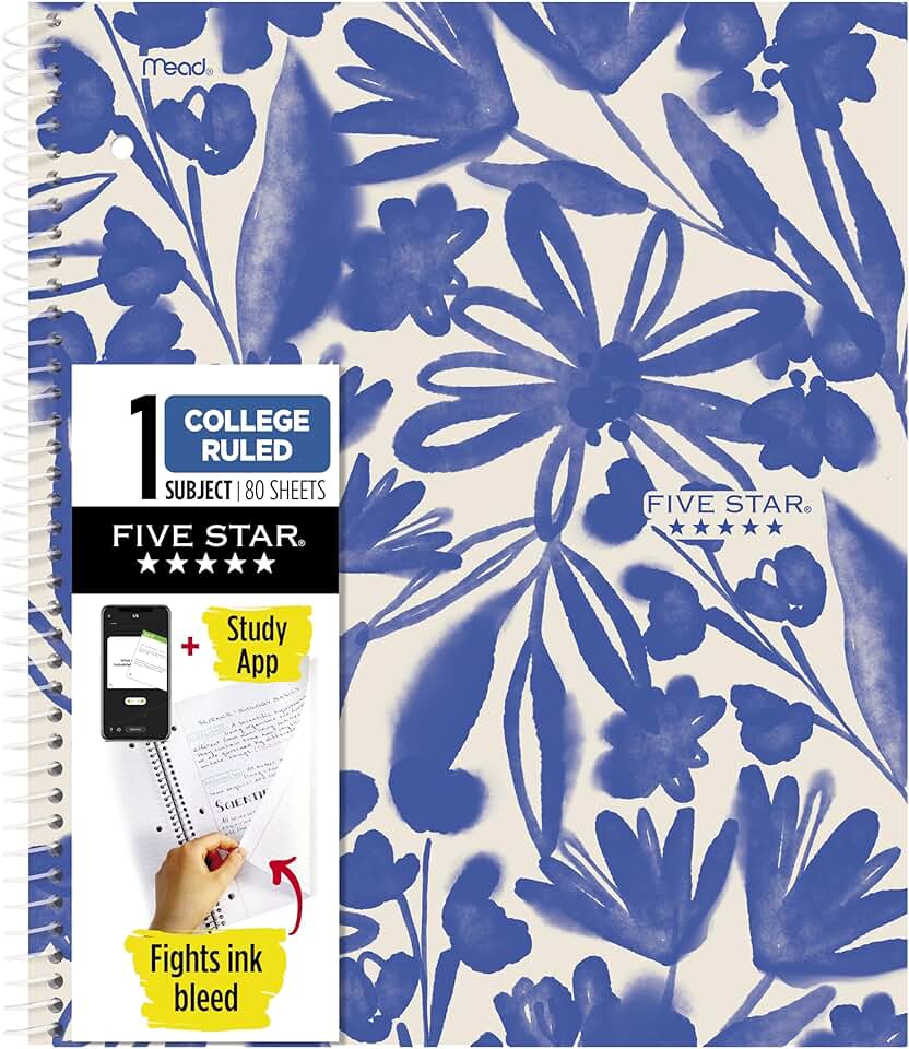 One-Subject Spiral Notebook with Study App, 80 Sheets