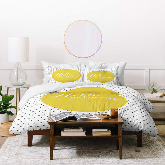 Allyson Johnson Hello Gorgeous Duvet Set with Two Pillow Shams, Queen/Full, Yellow
