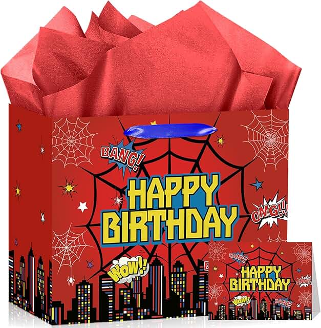 Spider Theme Birthday Gift Bag with Card and Wrapping