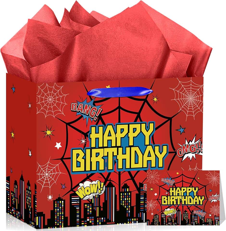 Spider Theme Birthday Gift Bag with Card and Wrapping