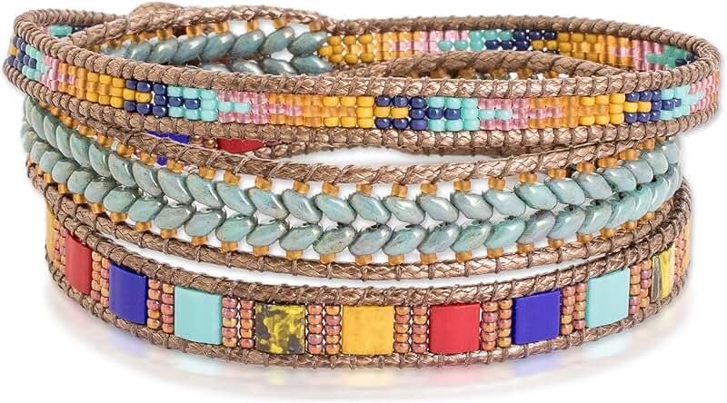 Handmade Multicolored Glass Beaded Wrap Bracelet