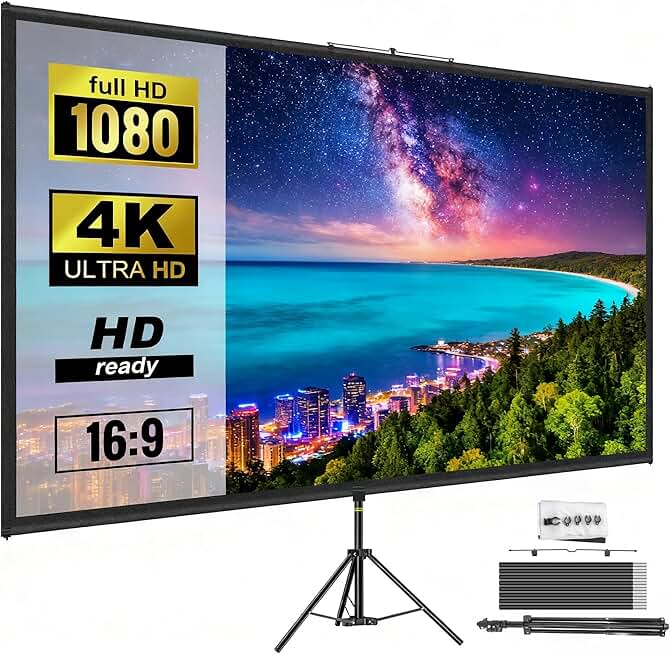 Portable 80" Indoor/Outdoor Projection Screen with Tripod