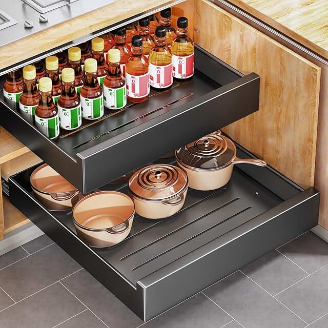 Heavy Duty 21" Deep Cabinet Organizer with Slide Out Shelves