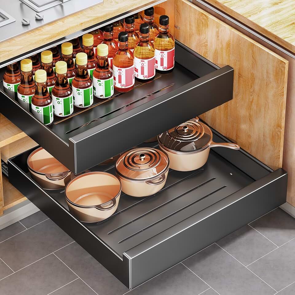 Heavy Duty 21" Deep Cabinet Organizer with Slide Out Shelves
