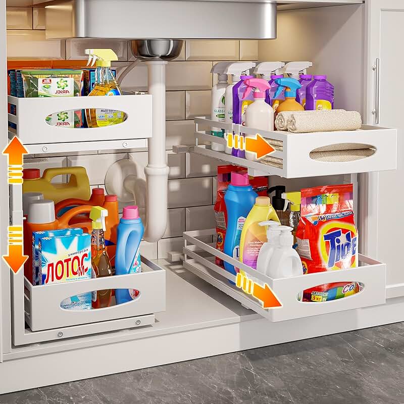 Two Pack Adjustable Under Sink Storage Organizers