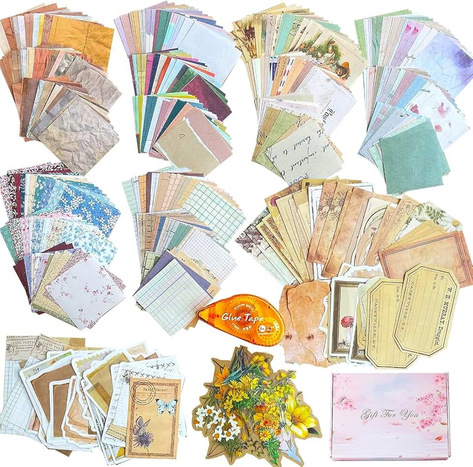 Vintage Scrapbook Paper and Sticker Set with Adhesive