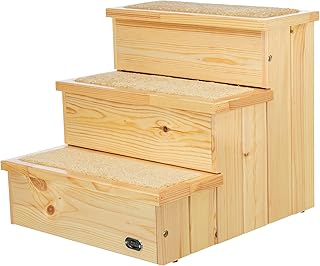 Wooden 3-Step Dog Stairs with Nonslip Carpet and Storage
