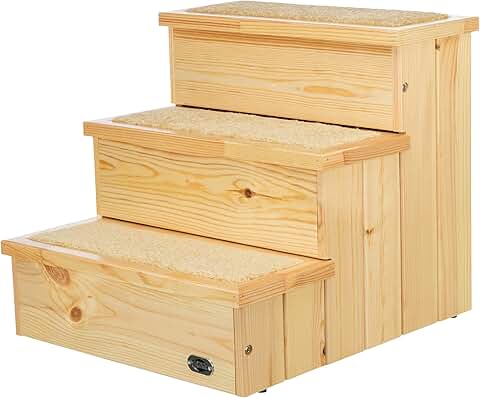 Wooden 3-Step Dog Stairs with Nonslip Carpet and Storage
