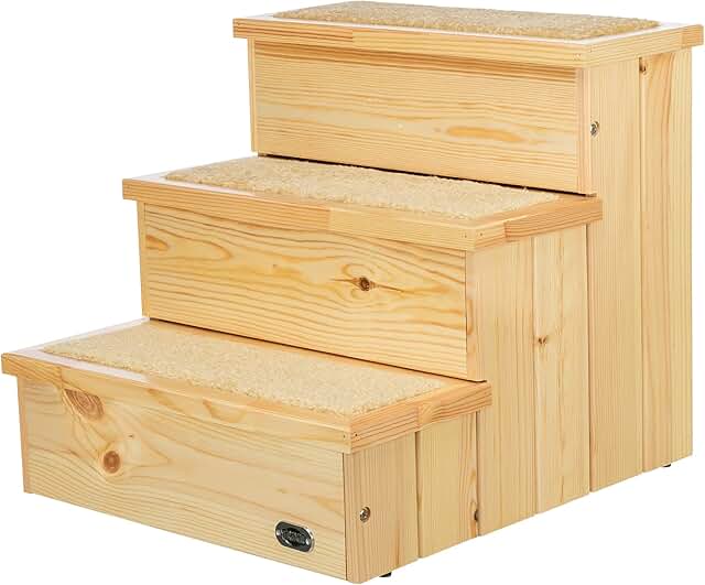 Wooden 3-Step Dog Stairs with Nonslip Carpet and Storage
