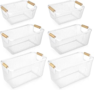 Six Metal Wire Baskets with Wooden Handles