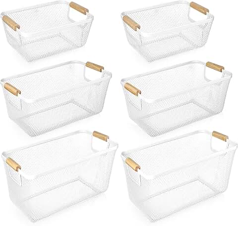 Six Metal Wire Baskets with Wooden Handles