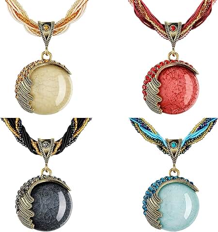 Set of four bohemian turquoise beaded necklaces