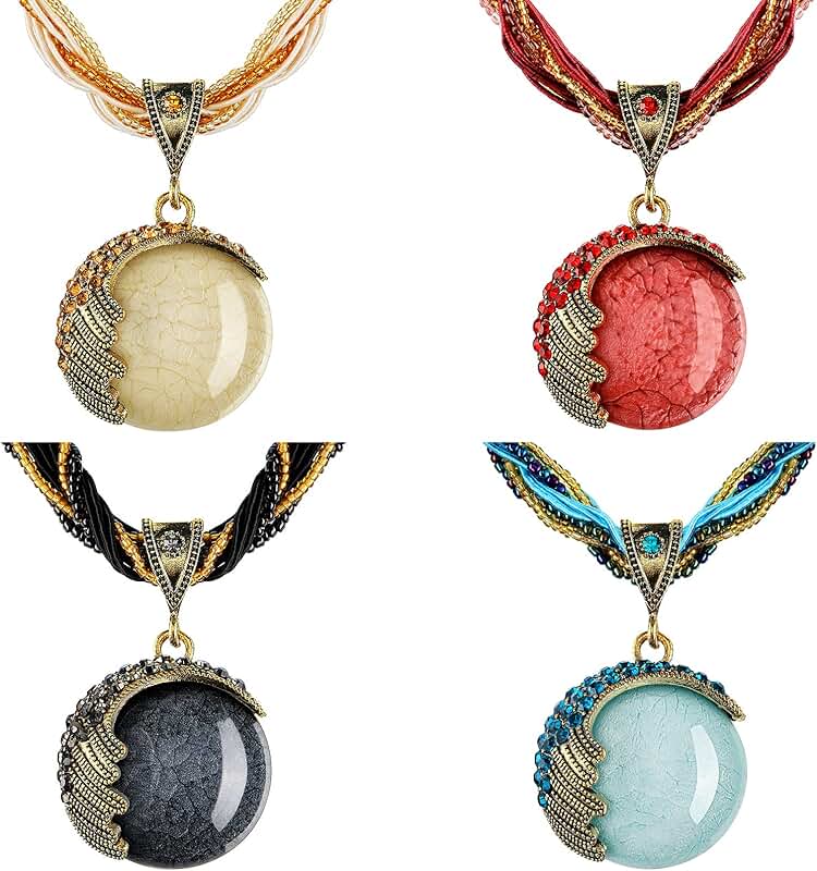 Set of four bohemian turquoise beaded necklaces