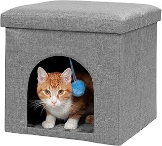 Collapsible Pet House with Plush Toy for Cats and Small Dogs