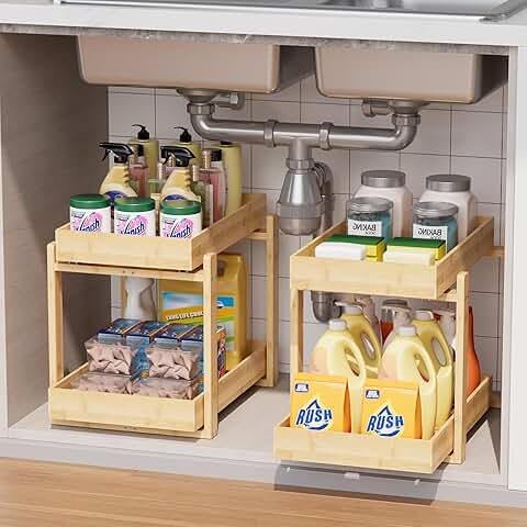 Bamboo Under Sink Organizer 2 Pack