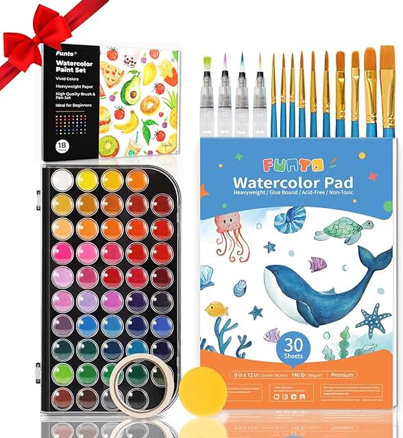 Watercolor Painting Set with 48 Colors and 10 Brushes