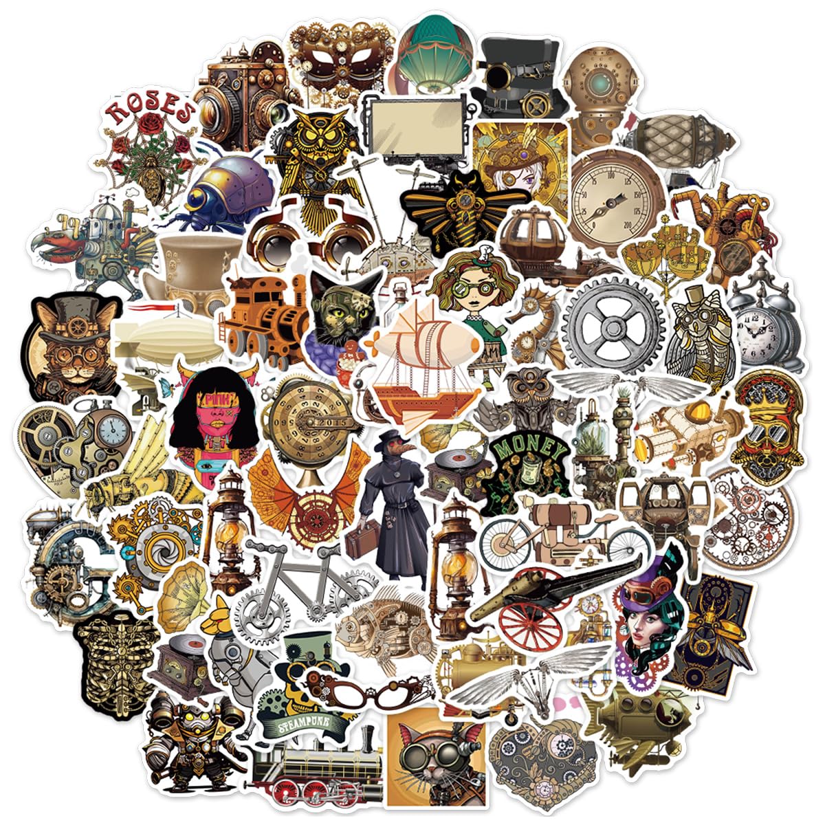75 Waterproof Steampunk Stickers for Water Bottles and Laptops