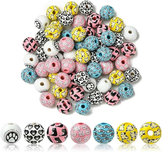 60 colorful wooden beads for jewelry and crafts
