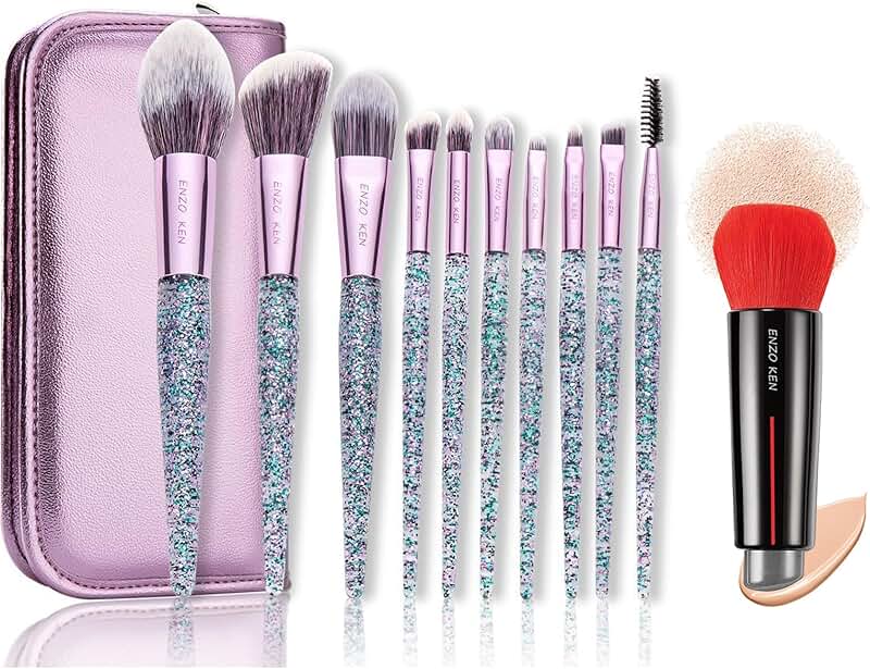 Glitter Makeup Brush Set with Case and Double End Kabuki