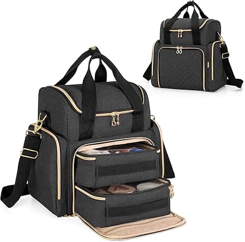 Travel Makeup Bag with Removable Cases in Black