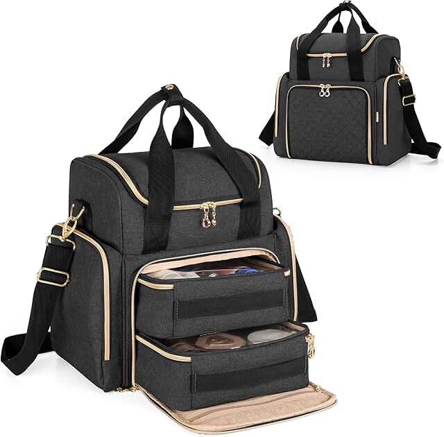 Travel Makeup Bag with Removable Cases in Black