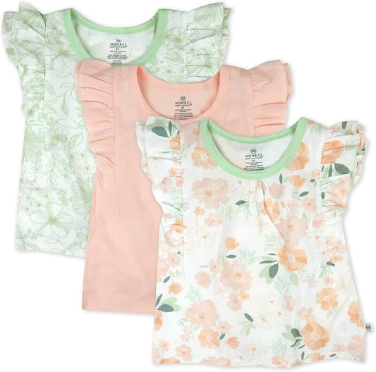 Three Organic Cotton Sleeveless Ruffle Tops for Baby Girls