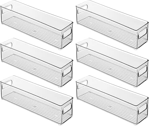 Set of 6 clear stackable fridge bins with handles