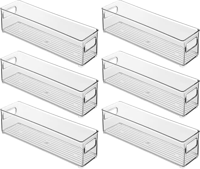 Set of 6 clear stackable fridge bins with handles