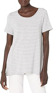 Women's Plus Size Grey Heather Stripe Short-Sleeve Scoopneck T-shirt