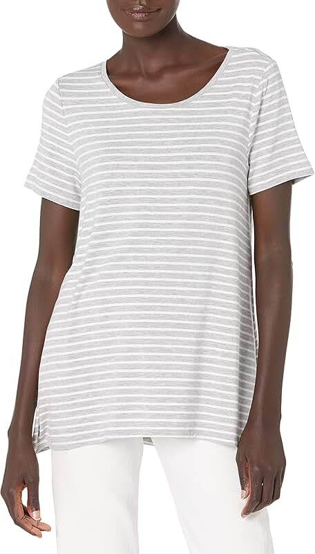 Women's Relaxed Short-Sleeve Scoopneck Swing T-shirt, Grey Heather Stripe, Medium