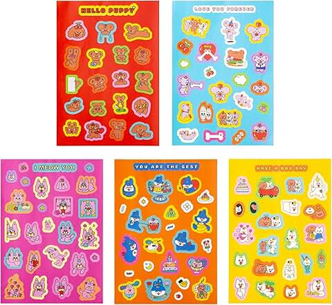 Set of 5 Waterproof Animal Stickers for Crafts and Decor