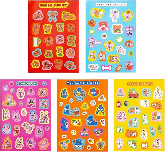 Set of 5 Waterproof Animal Stickers for Crafts and Decor