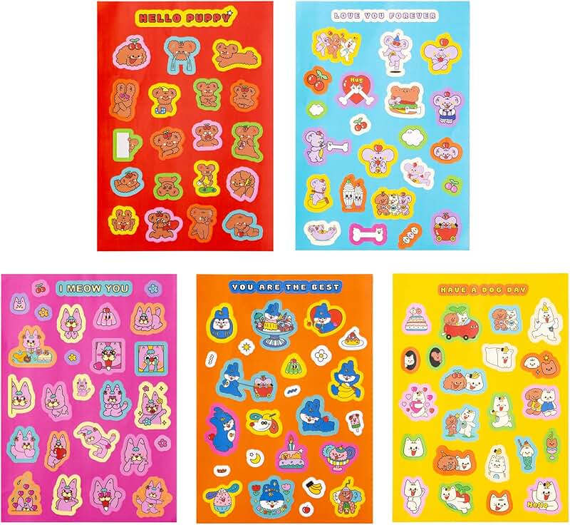 Set of 5 Waterproof Animal Stickers for Crafts and Decor