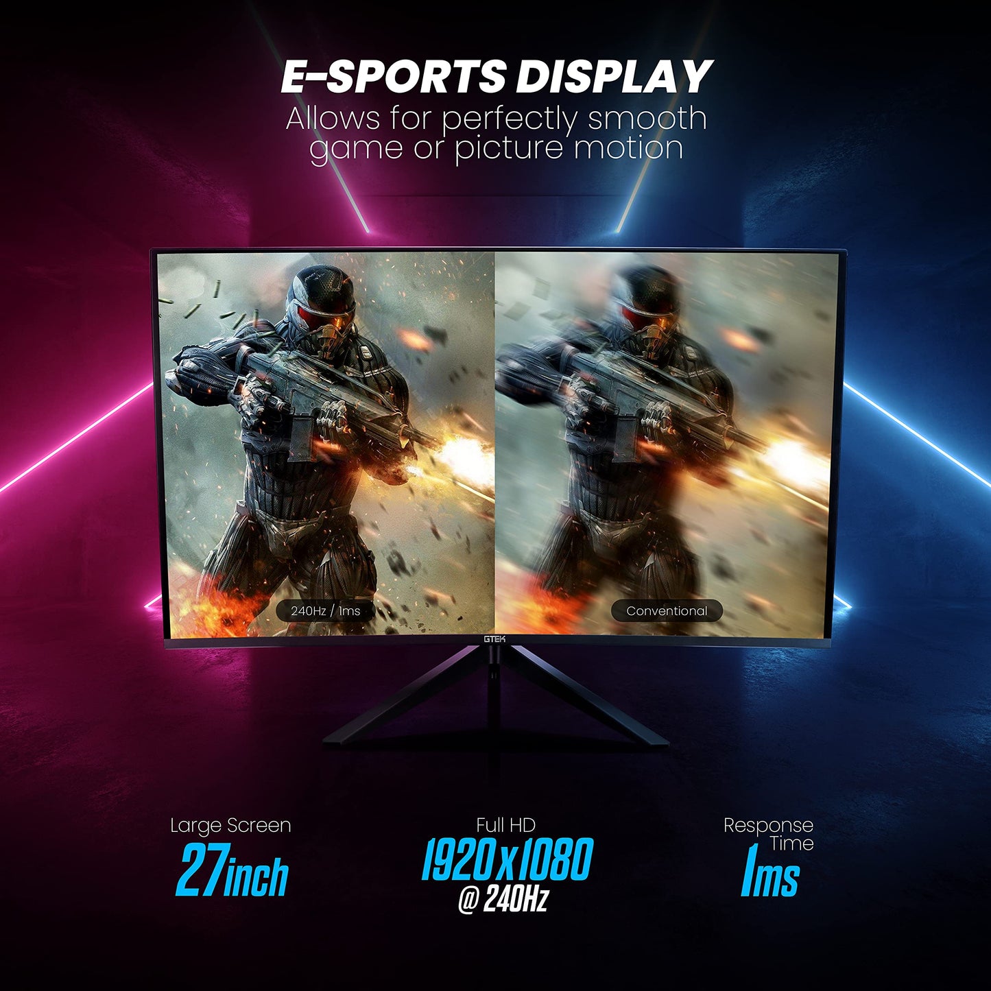 240Hz Gaming Monitor, 27 Inch Frameless Display Full HD 1920 x 1080P, Curved 1800R, VA 1ms MPRT, FreeSync, Speakers, DisplayPort/HDMI, VESA - F2740C