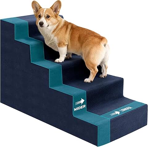 Extra Wide 5-Step Dog Bed Stairs with Non-Slip Cover