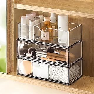 Set of 3 Clear Plastic Bathroom Cabinet Organizers
