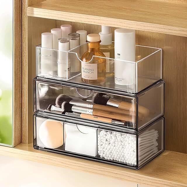 Set of 3 Clear Plastic Bathroom Cabinet Organizers