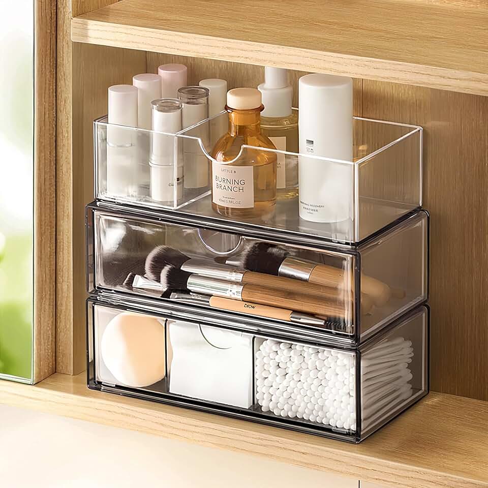 Set of 3 Clear Plastic Bathroom Cabinet Organizers