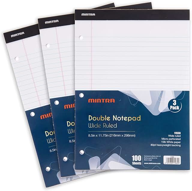 Legal Pads, Double, 3 Pack, White, 8.5 x 11 inches