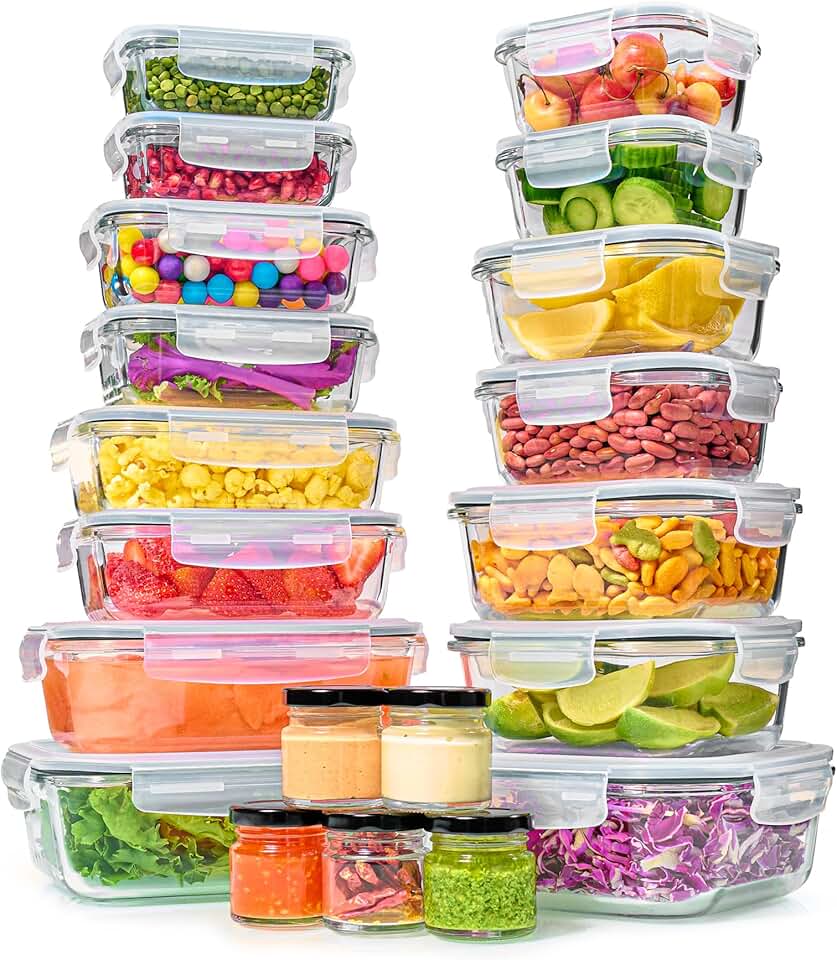 Set of 40 Glass Food Storage Containers with Airtight Lids