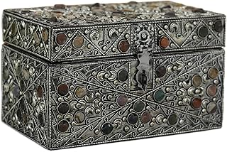 Metallic Brass Jewelry Box with Repousse Design