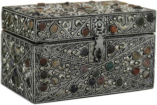 Metallic Brass Jewelry Box with Repousse Design