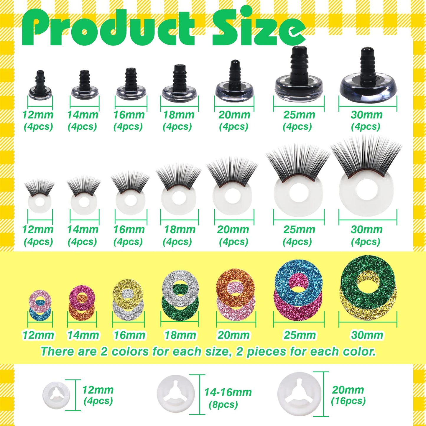 28pcs Washable Black Safety Eyes for Amigurumis and Dolls