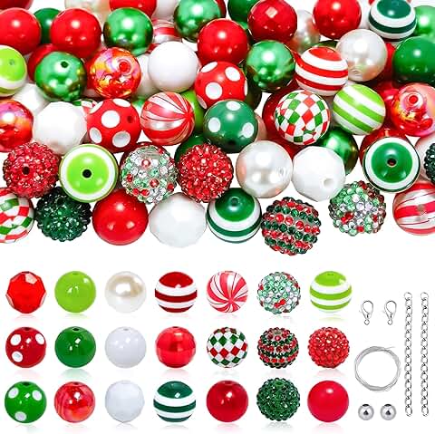 100 Pieces 20mm Christmas Beads for Jewelry and Decorations