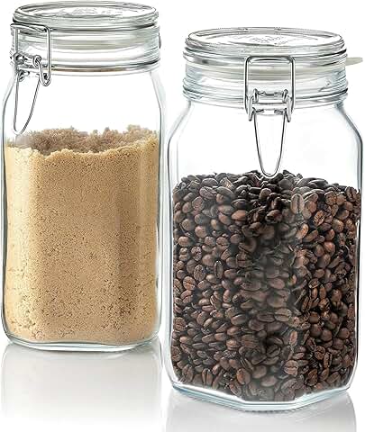 Large Airtight Glass Jars with Clamp Lids, Set of 2