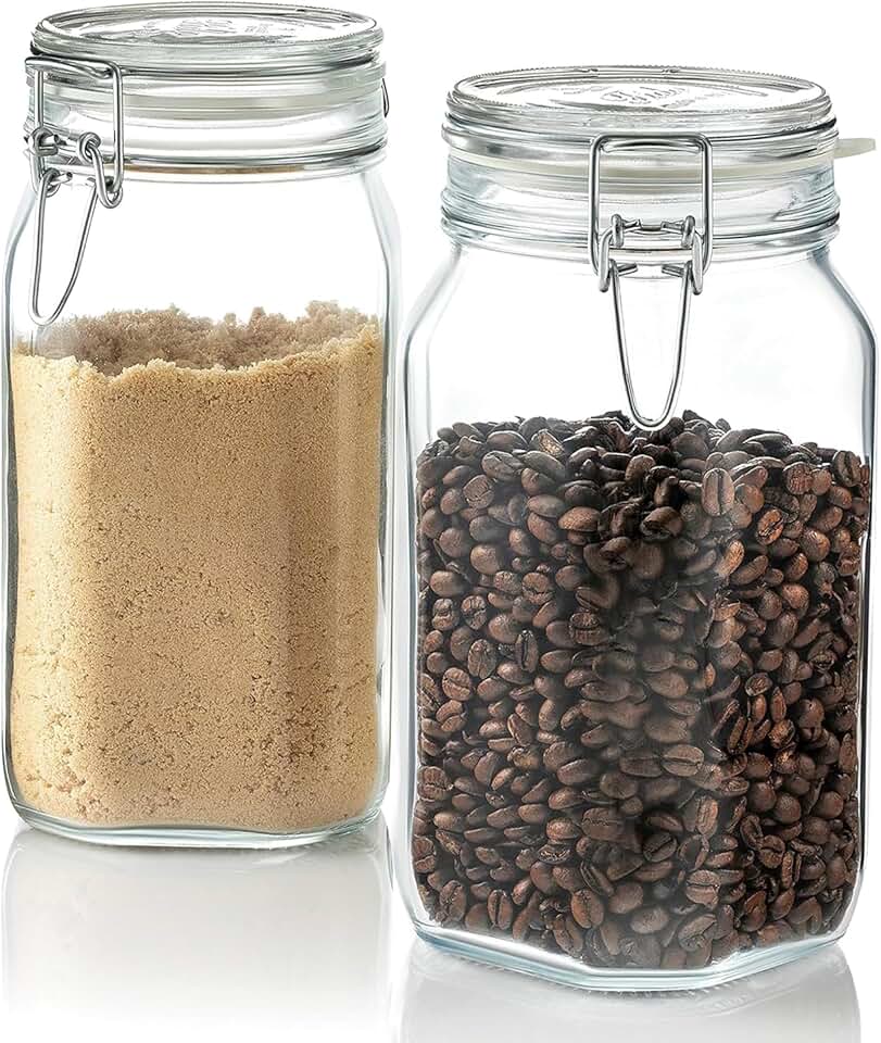 Large Airtight Glass Jars with Clamp Lids, Set of 2