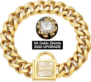 Dog Chain Collar with Zirconia Buckle for Medium Dogs